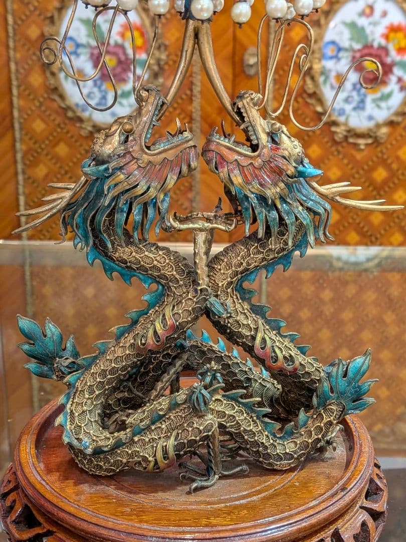 シャイションプー 特価 骨董 中国 龍 置物 高さ約36㎝×横奥行15㎝