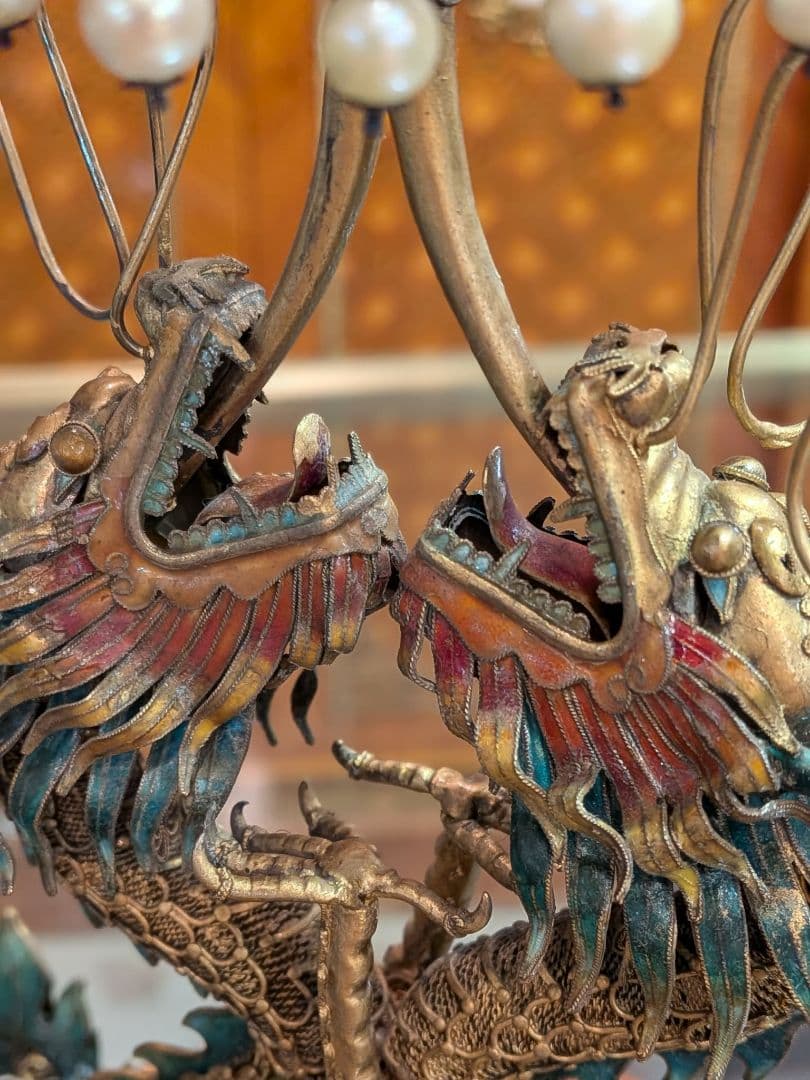 シャイションプー 特価 骨董 中国 龍 置物 高さ約36㎝×横奥行15㎝