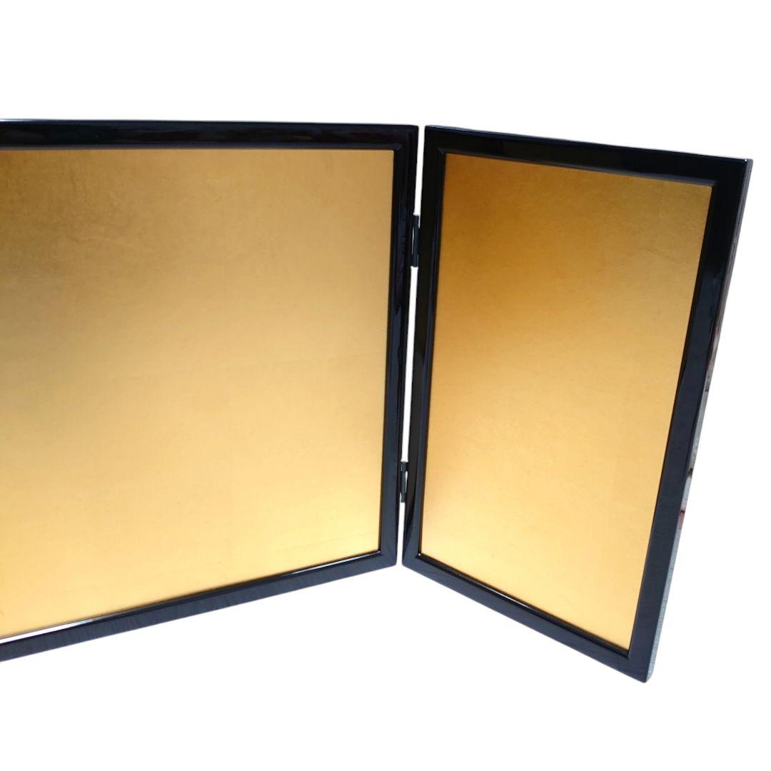 金沢箔 金屏風 三曲 木製 黒枠 逸品飾り 伝統工芸品