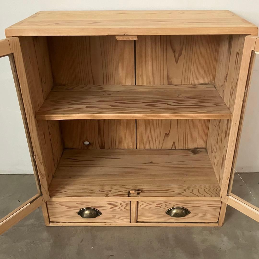 レトロ　アンティーク　古家具　古道具　剥離家具　ストリップド　ガラス棚　シェルフ