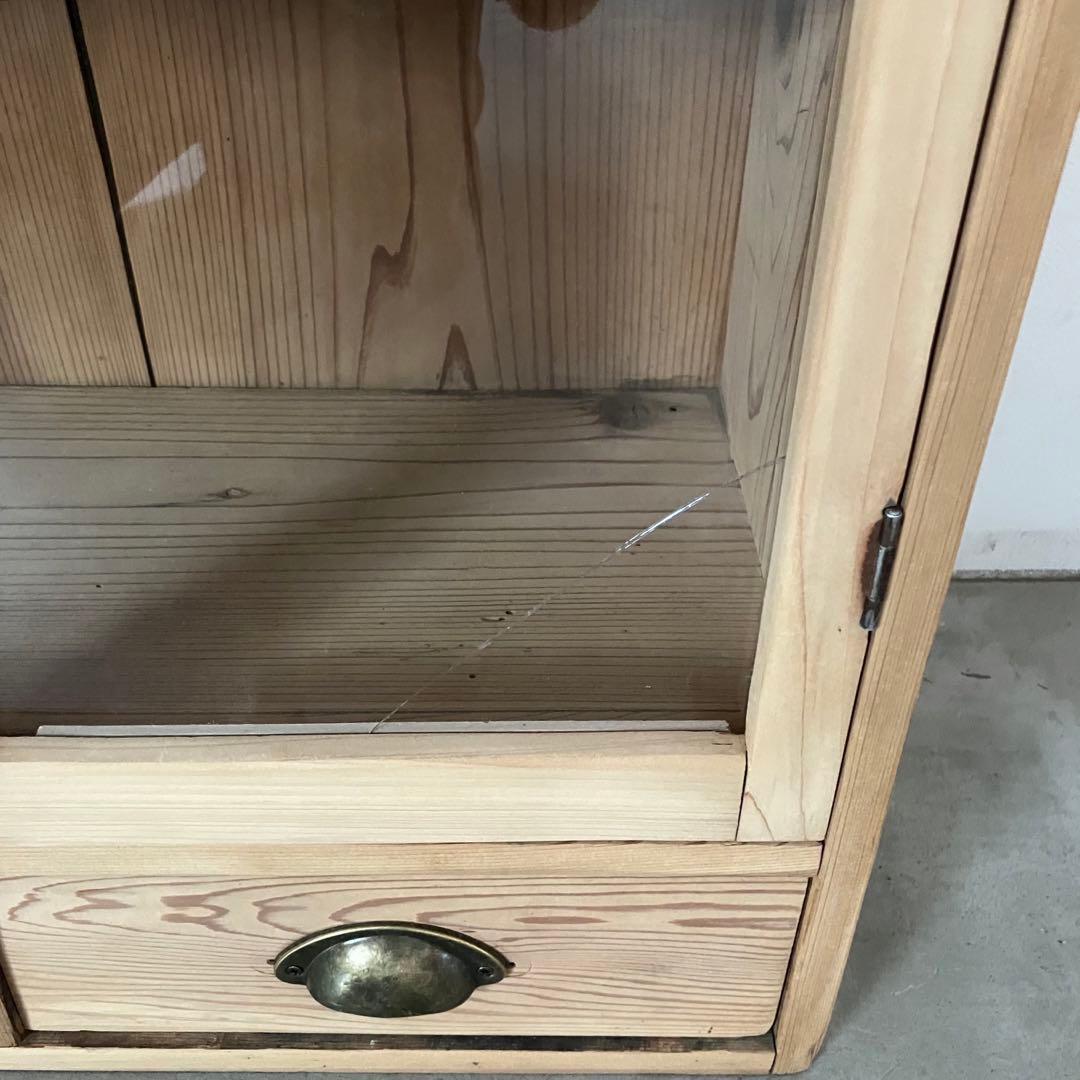 レトロ　アンティーク　古家具　古道具　剥離家具　ストリップド　ガラス棚　シェルフ