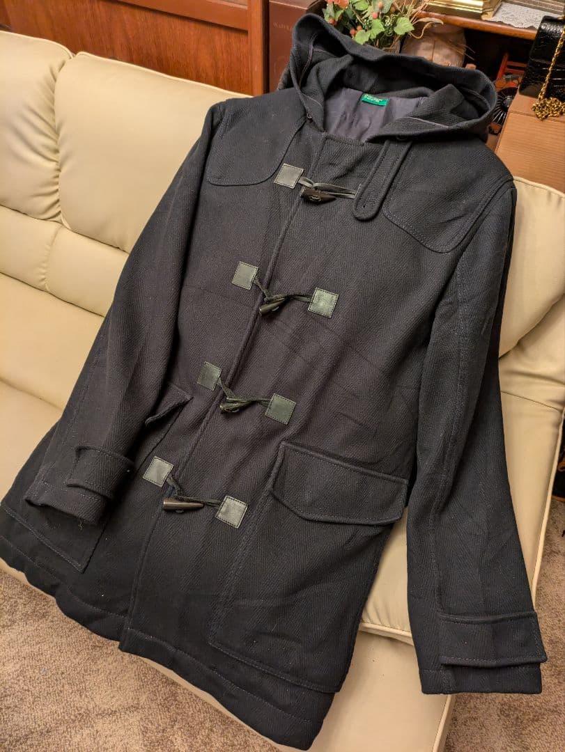 BENETTON カシミア混ウールダッフルコート　ミッドナイトブルー　イタリア製