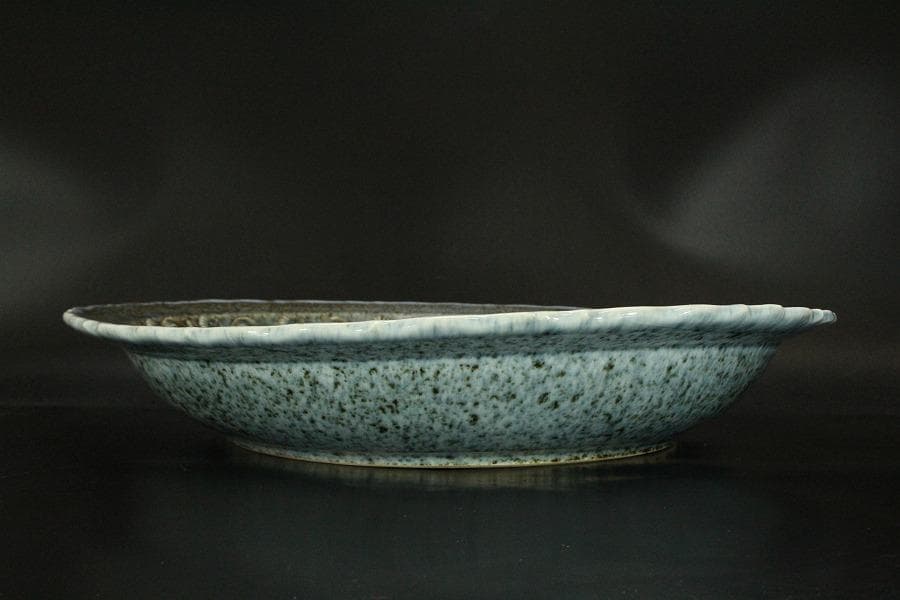 中国美術 纏枝蓮花貼 青華折口皿 φ47cm 美品(ZE727)