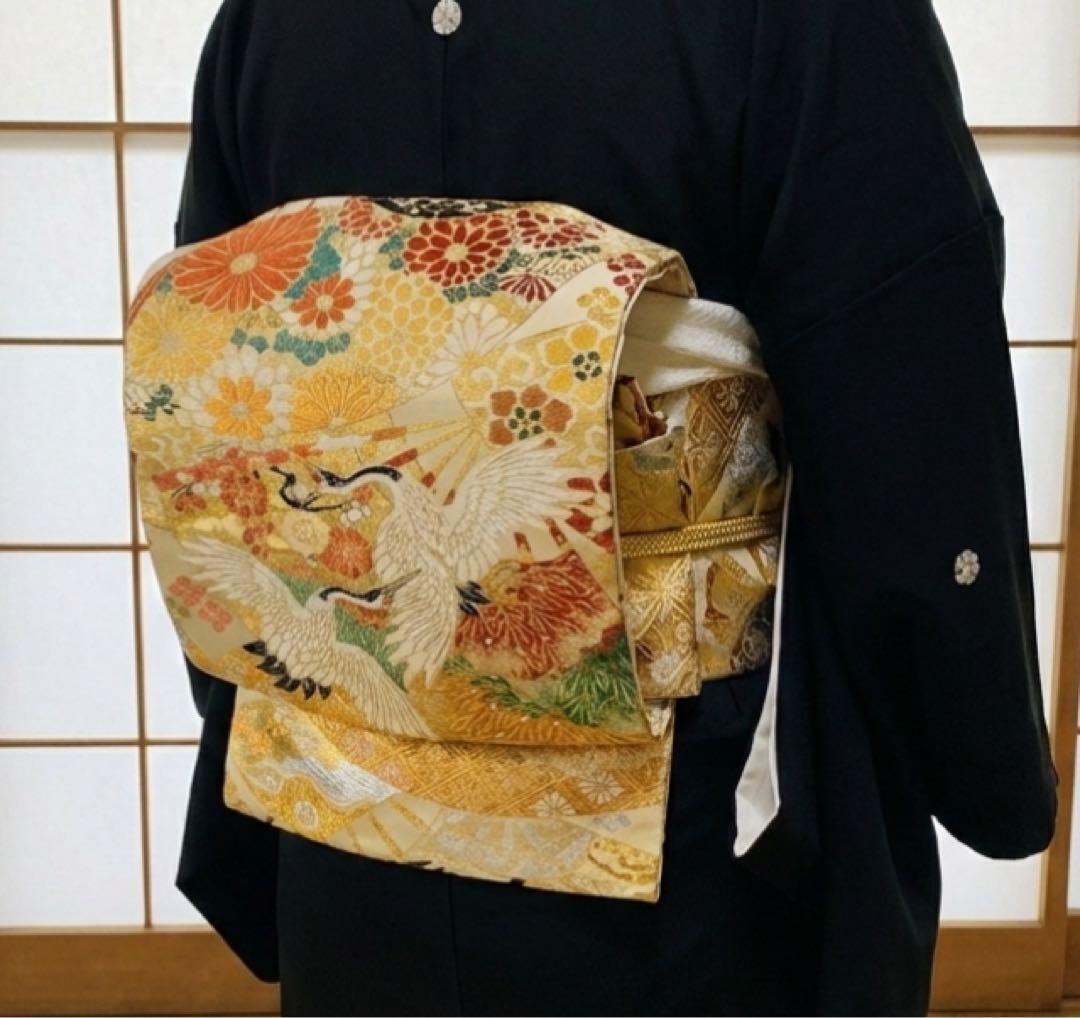 美品　黒留袖　総柄　袋帯　鶴　4点フルセット　結婚式　比翼仕立て　礼装　着物