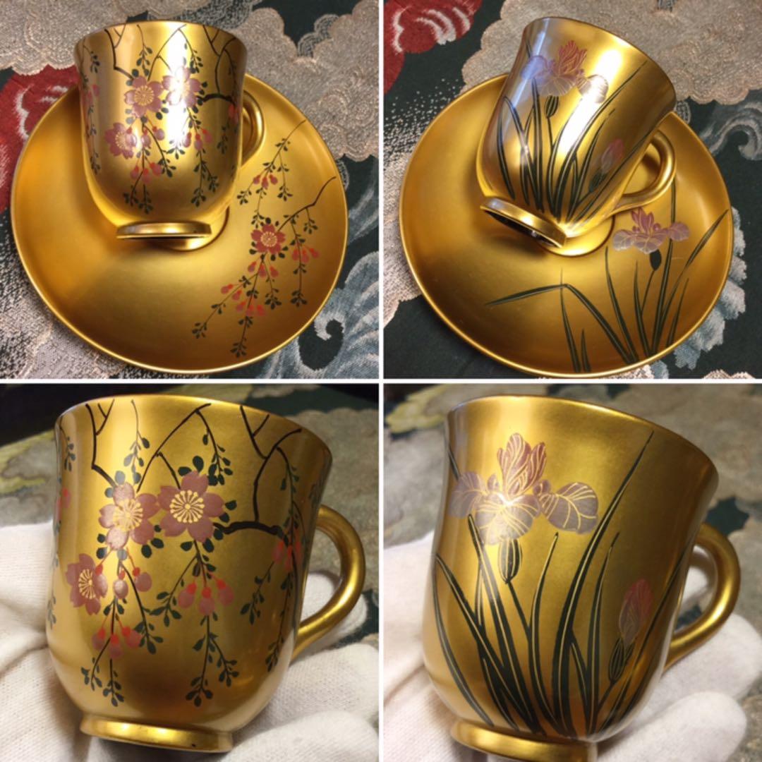 ❣特別出品 極上木製漆 絵替季節の花蒔絵 デミタス6客セット スプーン付