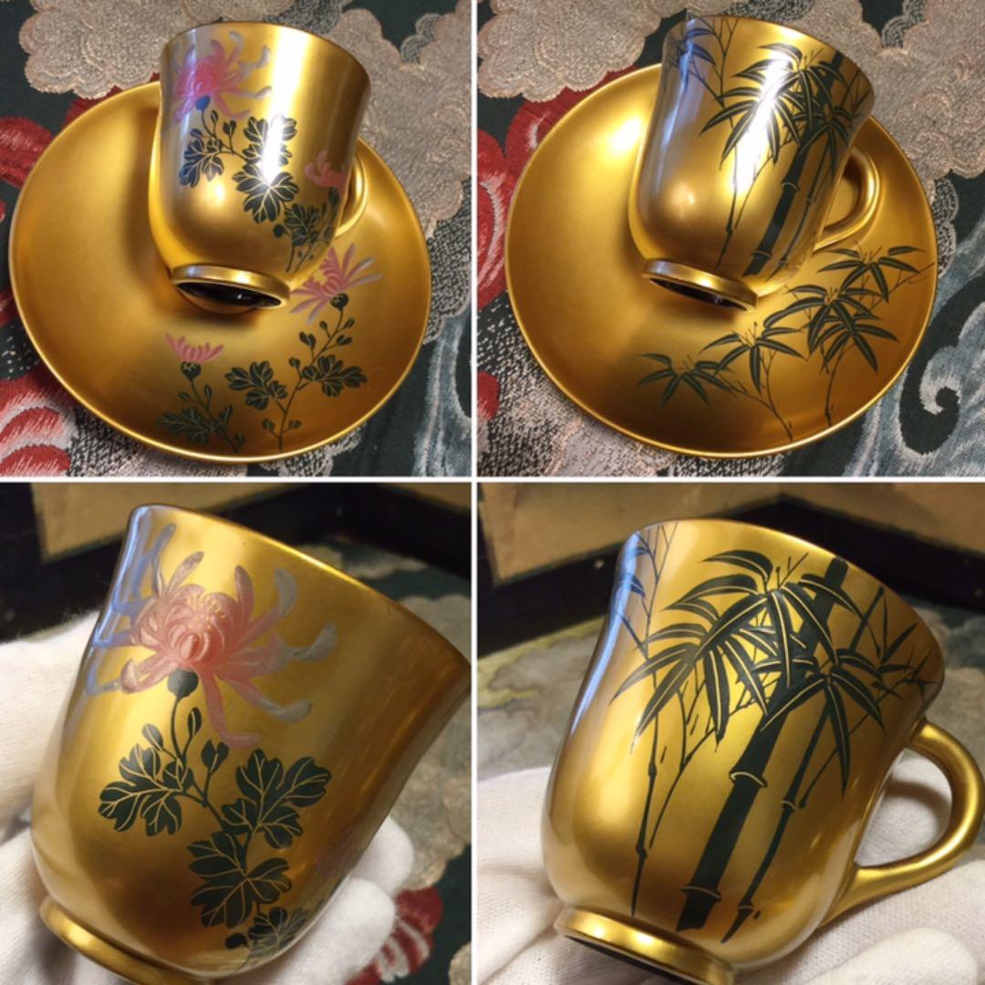 ❣特別出品 極上木製漆 絵替季節の花蒔絵 デミタス6客セット スプーン付