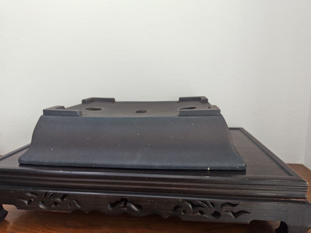 陶器製盆栽鉢　四角い盆栽鉢 春雅堂造　落款　大型