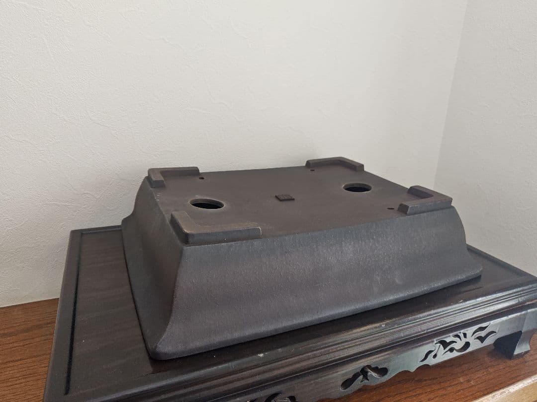 陶器製盆栽鉢　四角い盆栽鉢 春雅堂造　落款　大型