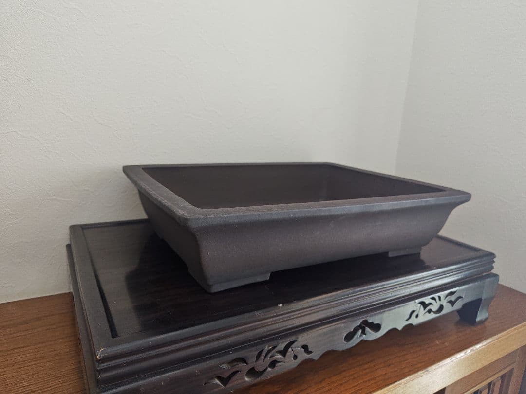 陶器製盆栽鉢　四角い盆栽鉢 春雅堂造　落款　大型