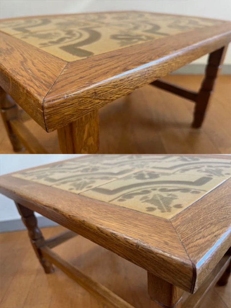 ヴィンテージ　ルーマニア　タイルトップ　ネストテーブル　オーク　サイドテーブル