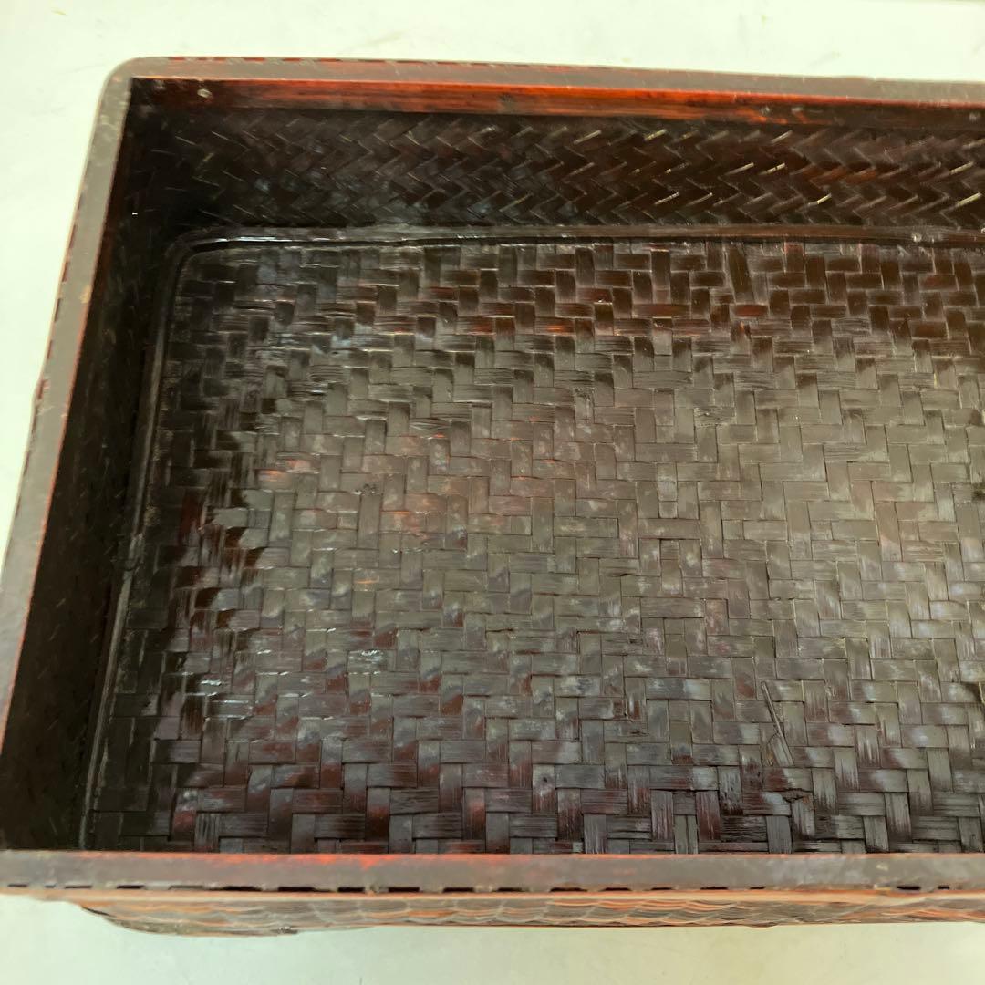 ヴィンテージ 上海手工芸品 籐製 フーフードッグ 獅子 犬 バスケット ボックス