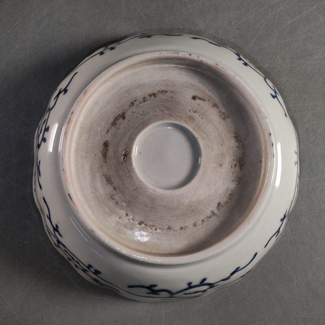 A1349-4/古伊万里染付雲鶴文輪花皿8客/銘々皿/飾鉢/盛鉢/懐石道具/