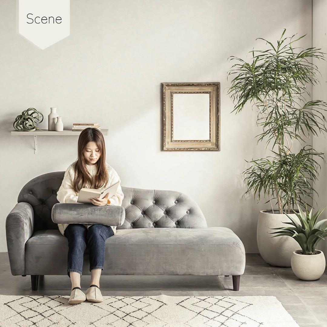 【used】グレー ボタン留めデザイン カウチソファ シャビーシック2way