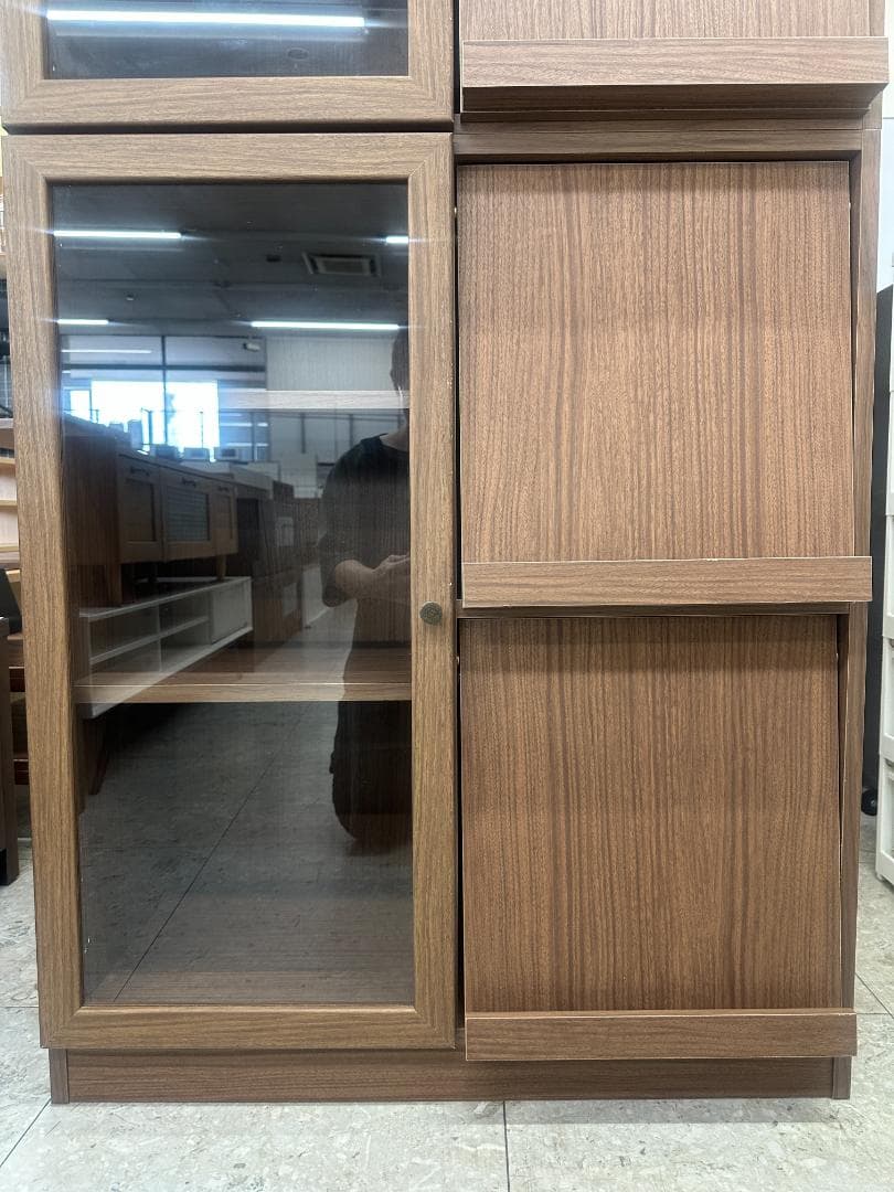 ニトリ　フラップ扉本棚　キャビネット　ビブリオGD80 MBR　ブラウン