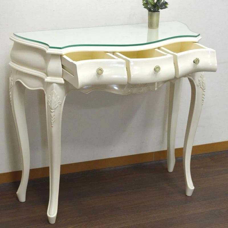 マホガニー コンソール デスク 棚 PCデスク 机 ホワイト サイドボード 飾棚