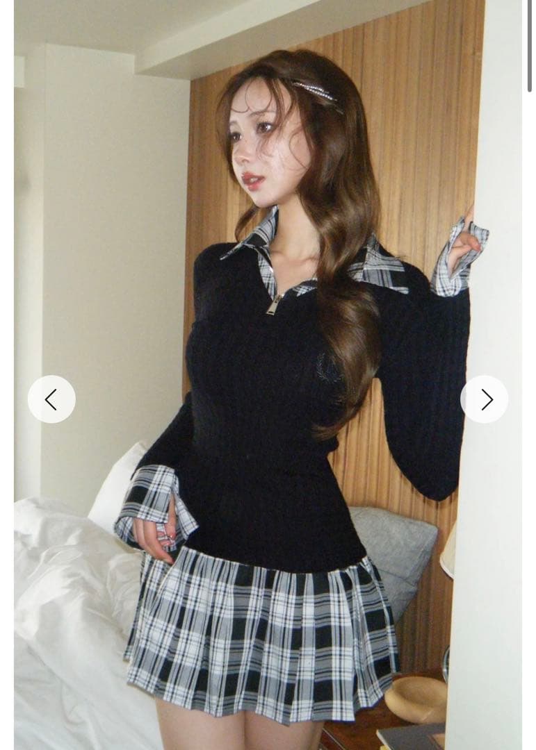 新品タグ付き Randy カービーニットチェックドッキングワンピース ブラック