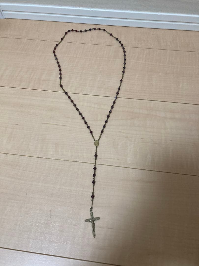 テ*ア様 【アンティーク】金属製 十字架 イエス像 ロザリオ付き