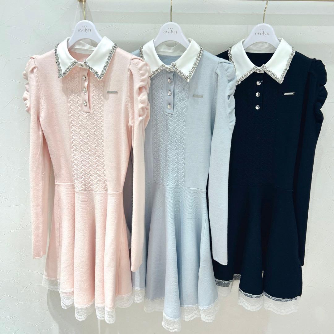 evelyn カラービジューニットミニワンピース