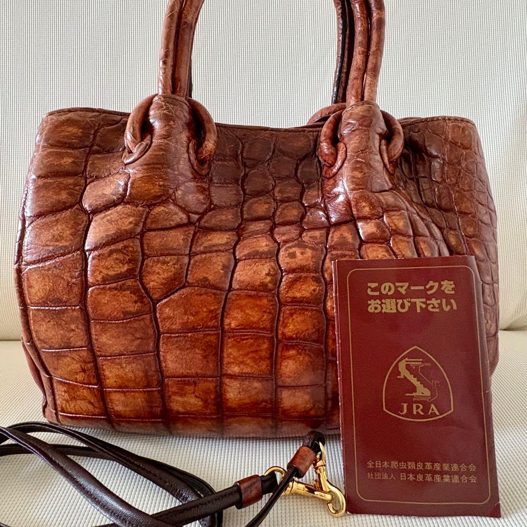 【美品】JRA認定 クロコダイル レザー 2WAY ハンドバッグ 本革 高級感