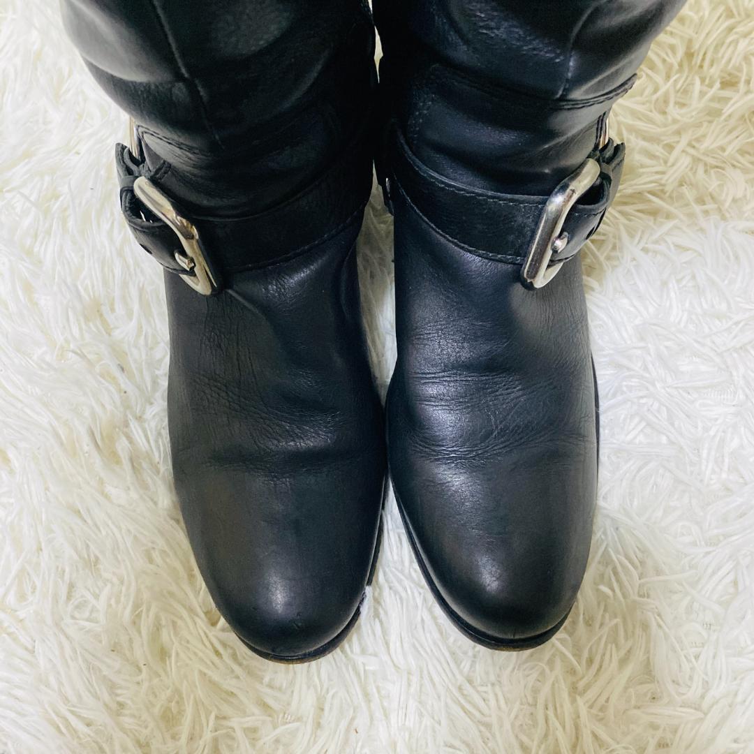 ミュウミュウ MIUMIU バックル付き 黒 レザー ロングブーツ 24cm