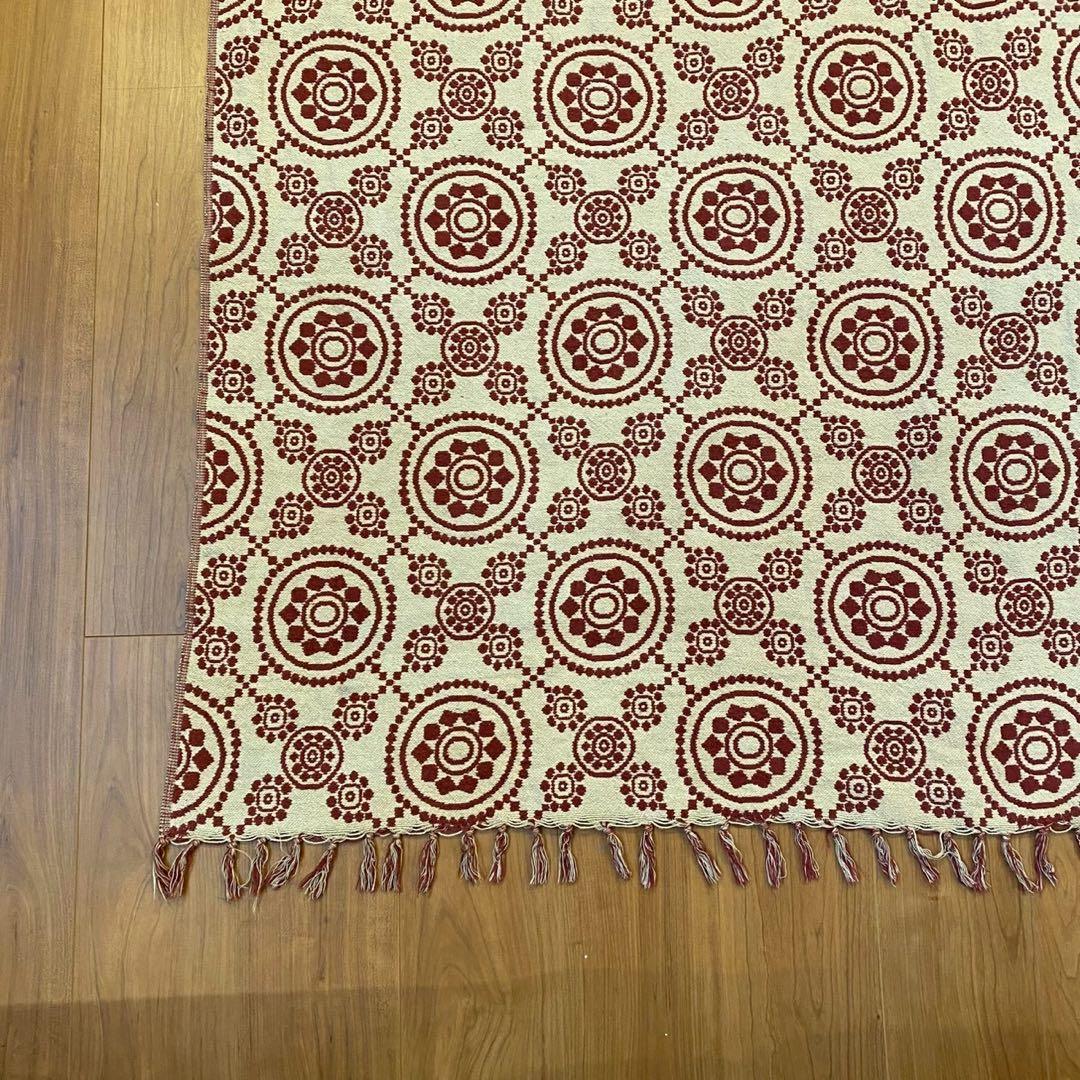 VHC ゴブラン織 ラグ 赤 メダリオン 両面配色 USA ヴィンテージ