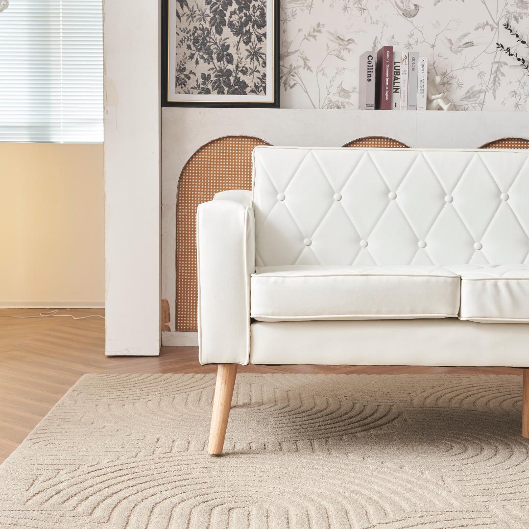 ソファー 3人掛け PUレザー 肘付き クッション付き コンパクト ローソファー