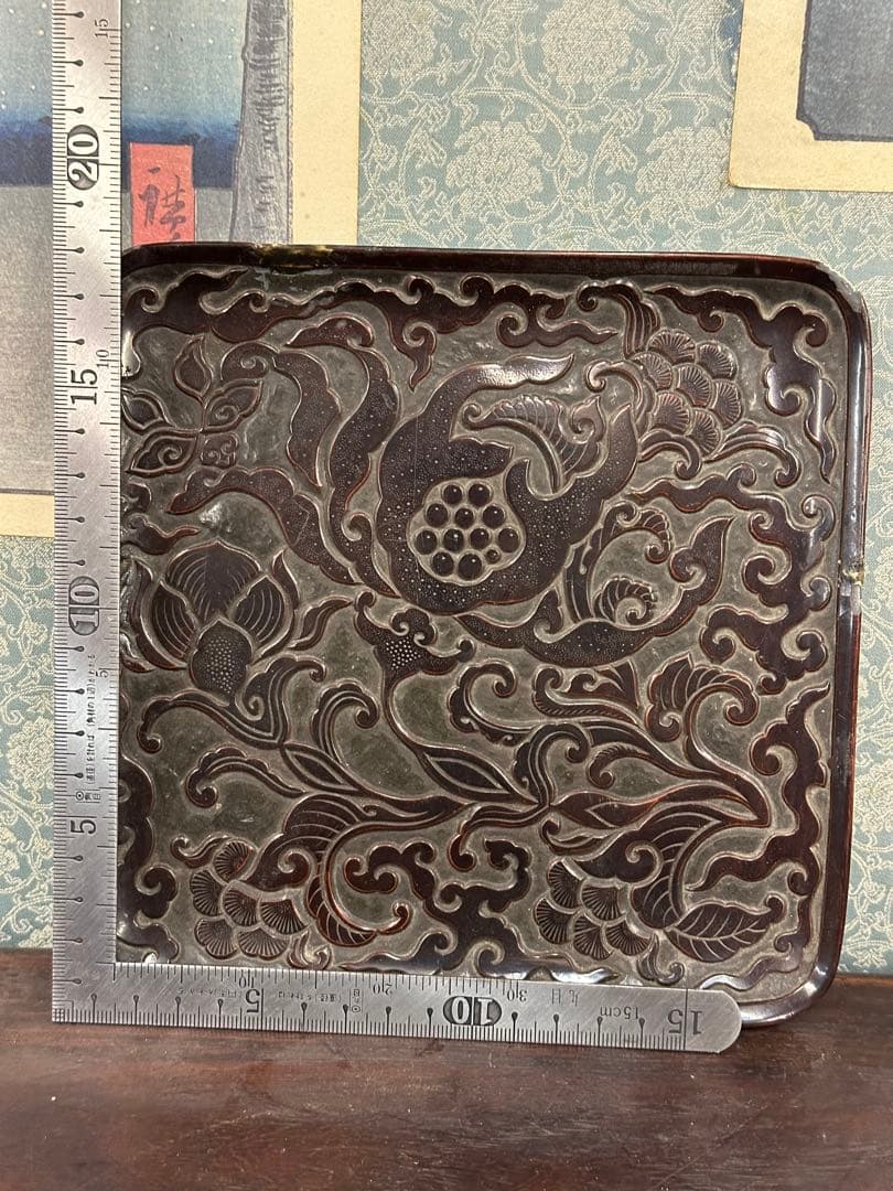 中國宋時代漆盤 古漆器 唐木 中國古美術 唐物 宋時代 東洋雕刻 長 18cm