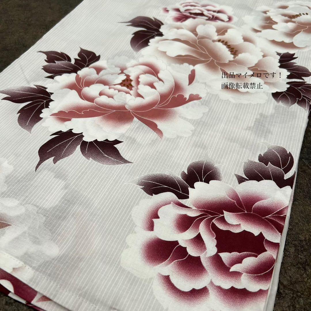 浴衣　大きめサイズ　浴衣 3L 牡丹　兵児帯　ボルドー　2点　新品　0716⑮