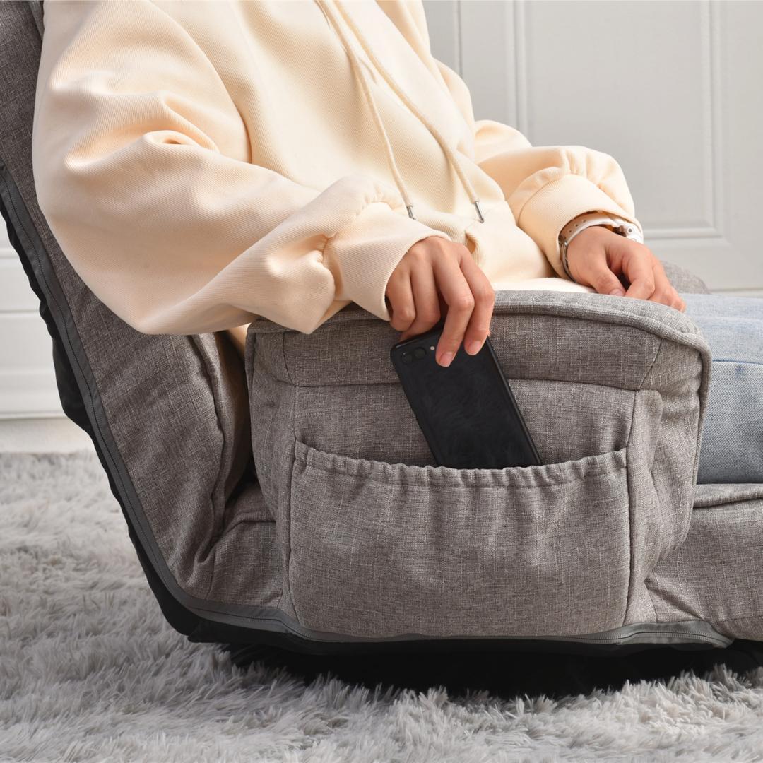 回転式座椅子 肘掛け ハイバック座いす リクライニング【ライトグレー】