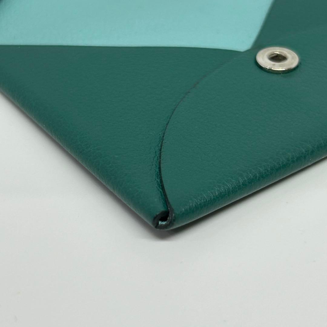 【美品】エルメス カルヴィ カードケース 名刺入れ 緑×水色