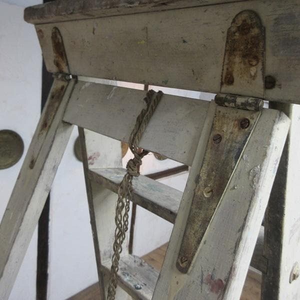 イギリス アンティーク 家具 木製ラダー ステップ はしご ペイント 6119e