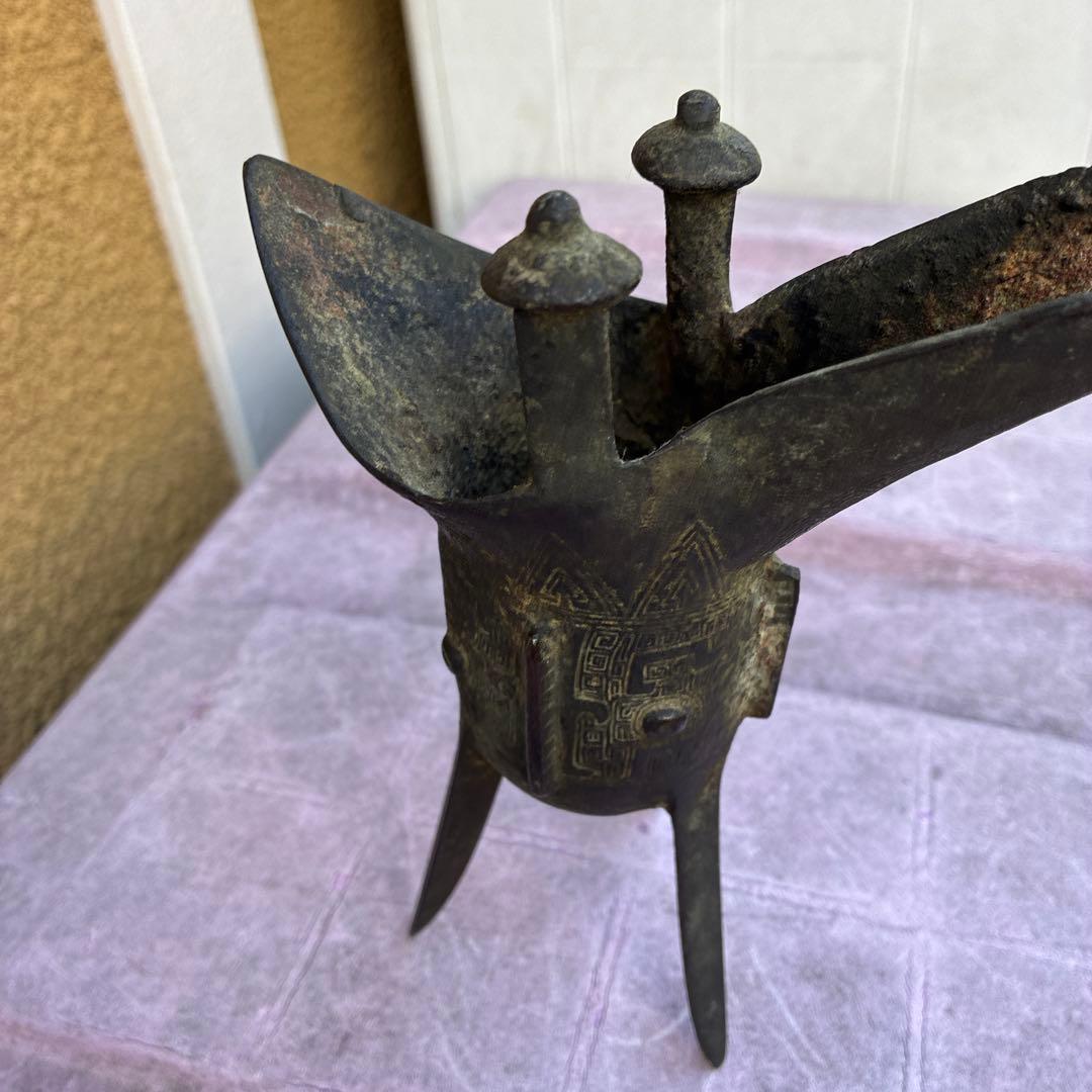 古風な青銅製三脚ワイン容器、ジュエ、宋明朝 三国志覇道　爵杯＆孫堅頭巾