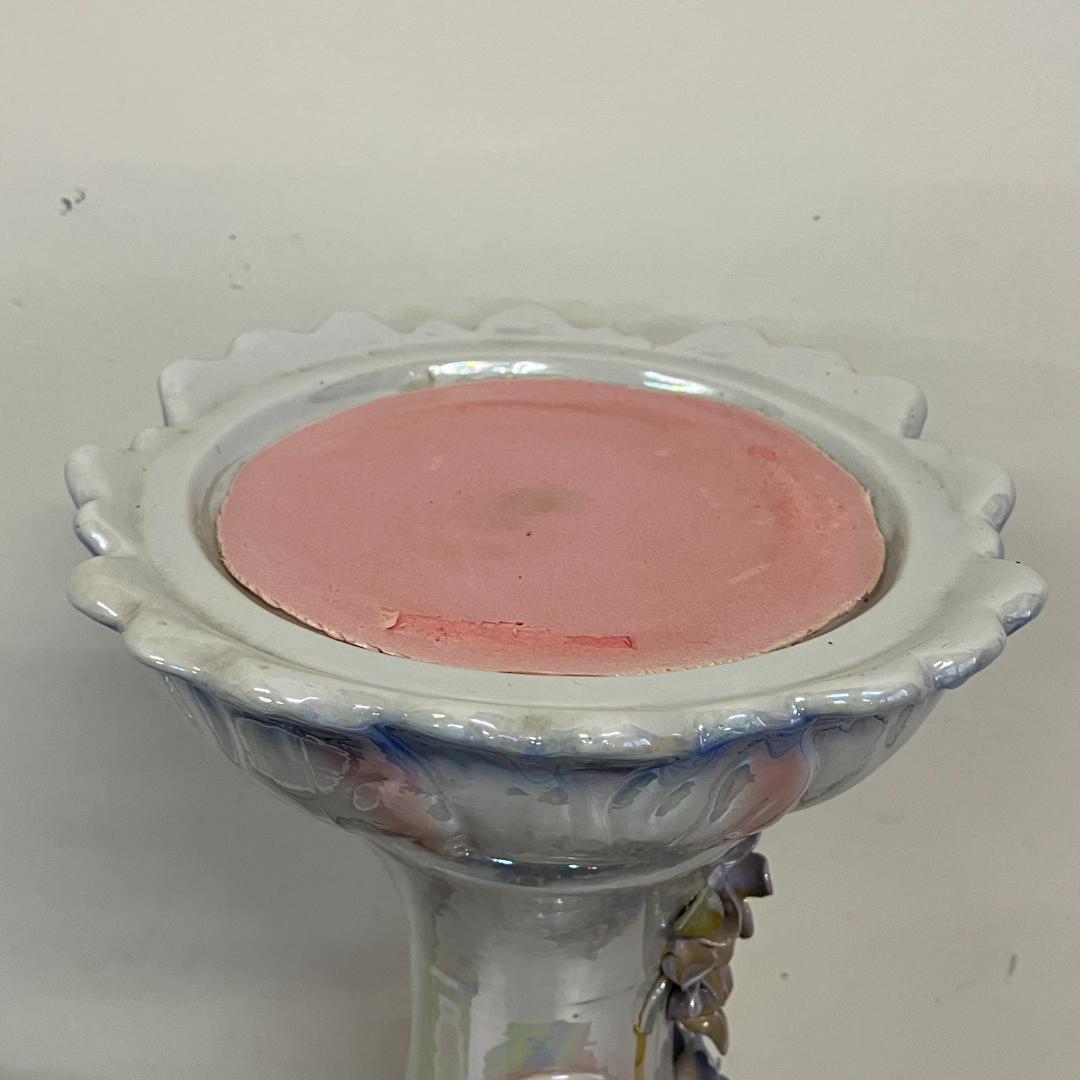 79 立体的 陶花 フラワースタンド 花台 高さ約80cm ブルー オーロラ調