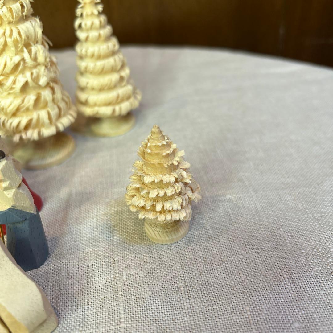 貴重ヴィンテージ未使用クリッペ木製ミニクリスマスキリスト降誕セット16個モミの木