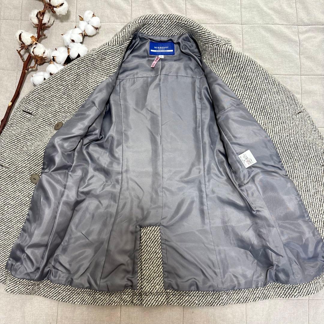 極美品！ピーコート 36 バーバリーブルーレーベル ツイード アンゴラ 36