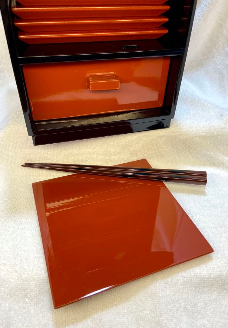 茶道具 漆器 手提げ 菓子器揃 銘々皿 黒と朱【匿名配送】