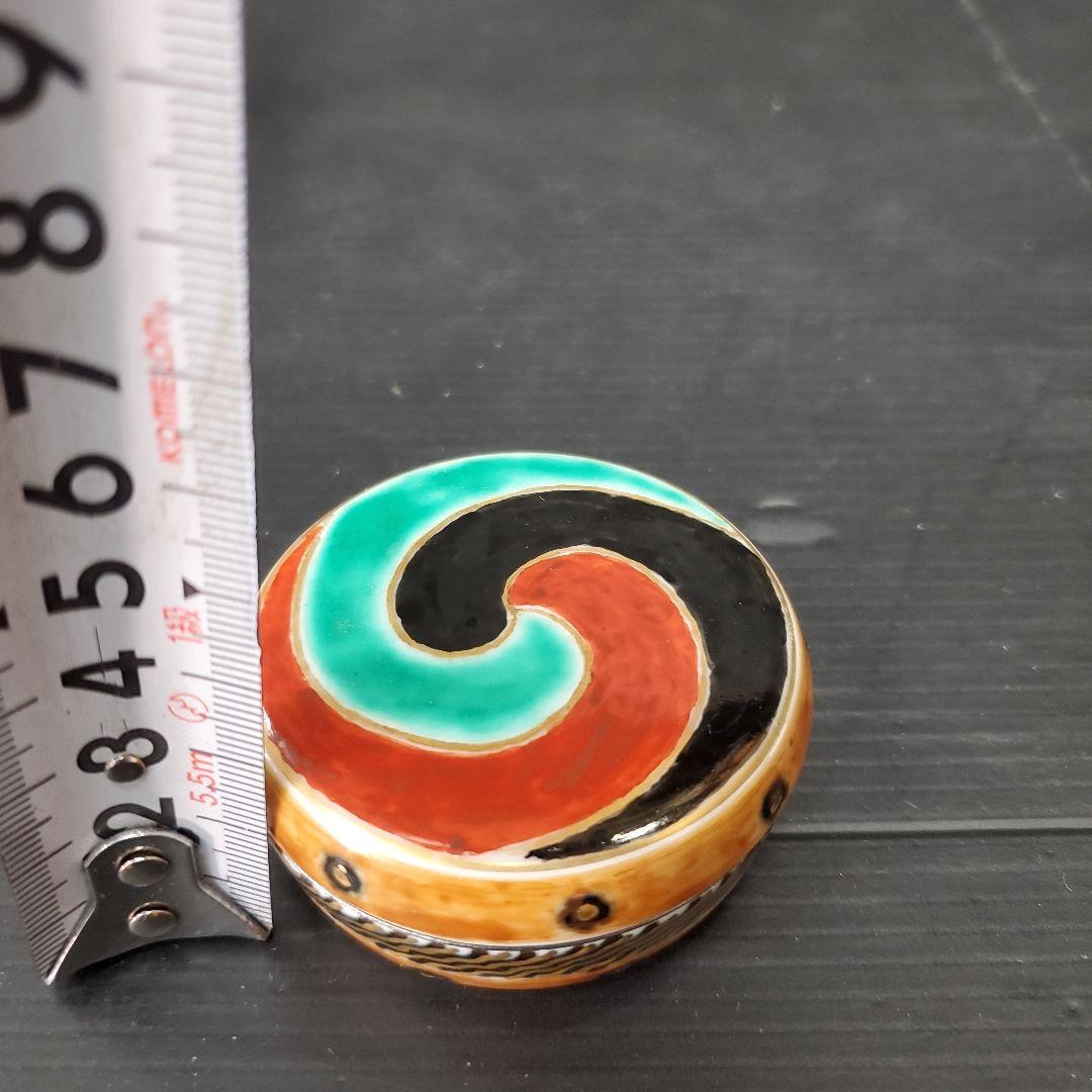 香合 色絵太鼓 叶 松谷 茶道具 共箱 栞