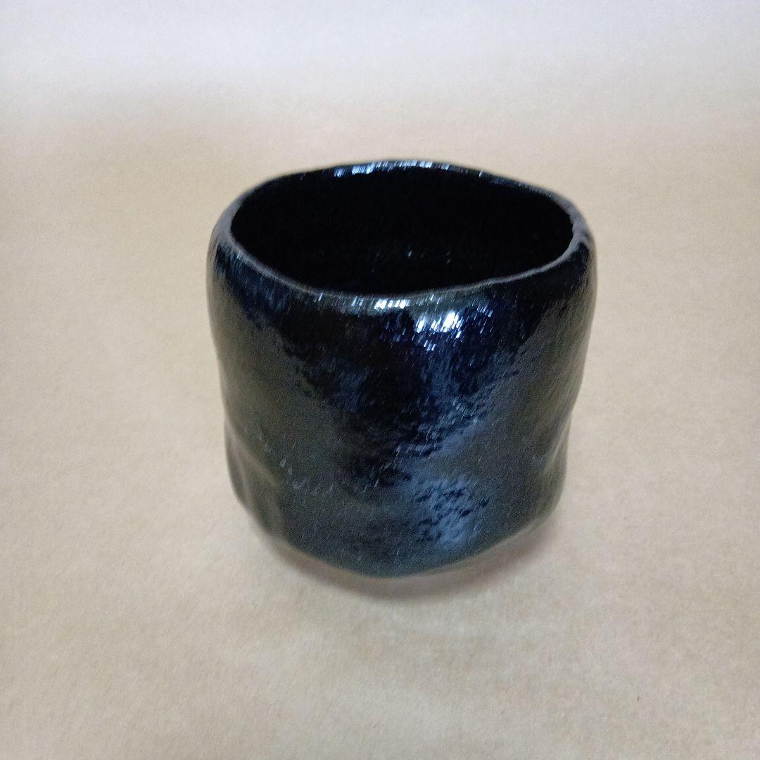 茶道具　黒楽筒茶碗 まく釉