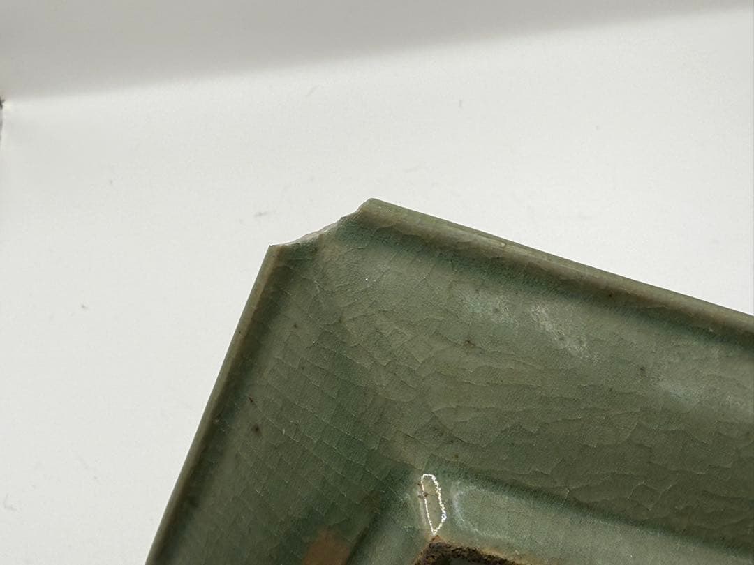 耀州窯青磁　蓮鷺紋角皿② 福如東海寿比南山　送料込み260120