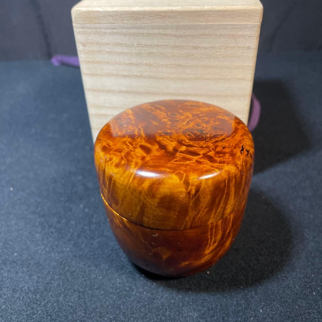 特上杢！ 棗なつめ　特上花梨瘤工芸品　蒔絵鳳と亀　長生き縁起物　茶入れ　茶道具