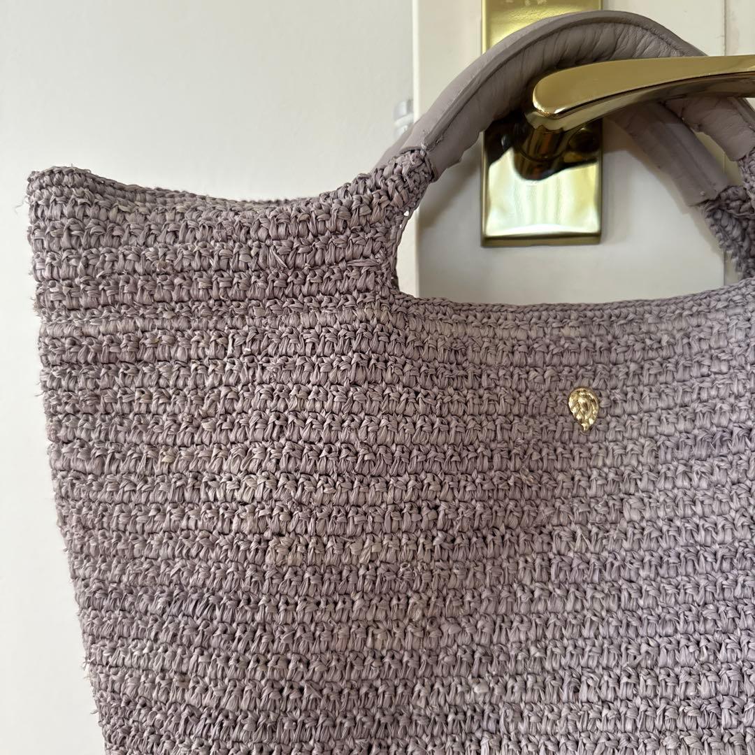 ヘレンカミンスキー ラフィア バッグ グレー パープル