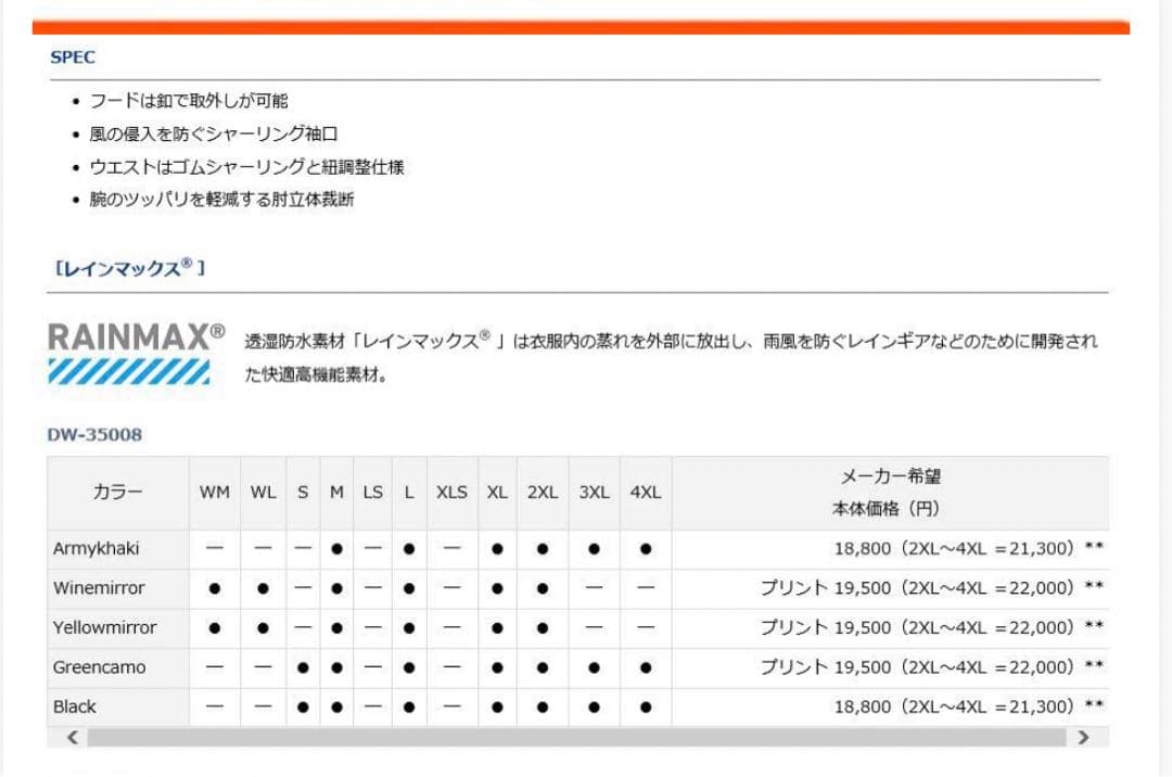 ナ*ー様 ダイワ　釣り　防水ウェア上下　レインマックス