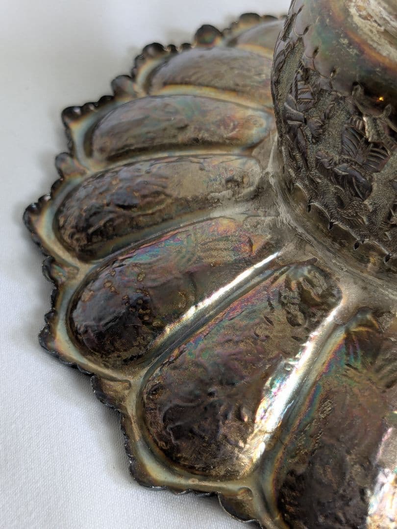 アンティーク ロシア製シルバー コンポート皿 花型 装飾皿 工芸品 小物入れ