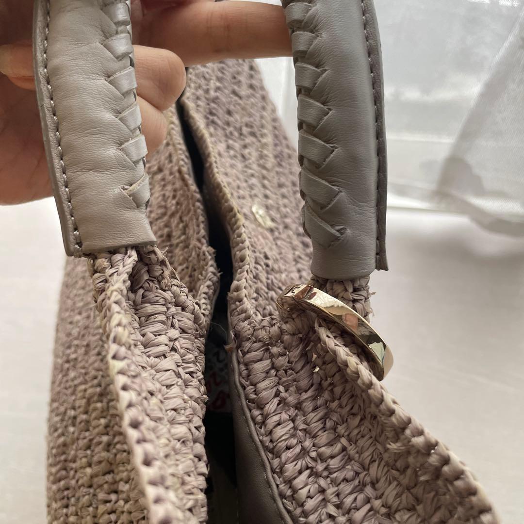 HELEN　KAMINSKI　ラフィア　レザー　グレーかごバッグ フリンジ付き