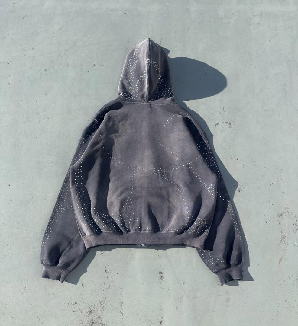 ウェア 9090 Bullet Logo Rhinestone Zip Hoodie