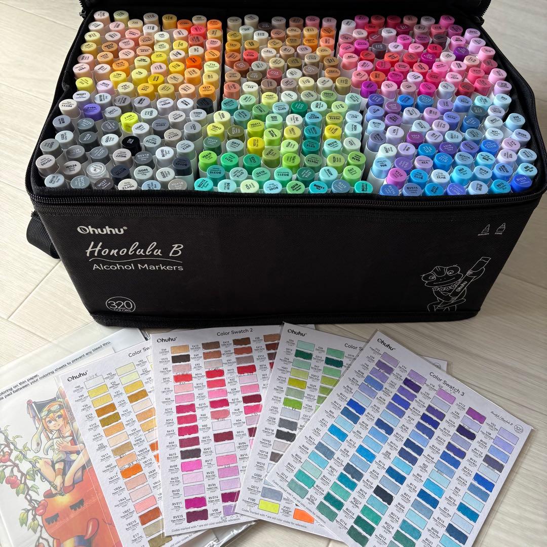 ほぼ未使用 Ohuhu アルコールマーカー 320色セット ケース付き コピック