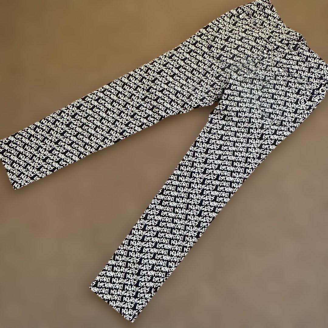 防寒　蓄熱　裏地付き　パーリーゲイツ　パンツ　総柄　S〜M相当　紺　白　ネイビー