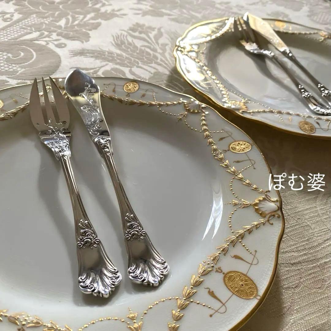 【ピュイフォルカ】 純銀 スターリング／フィッシュナイフ＆フォーク「薔薇と紋章」