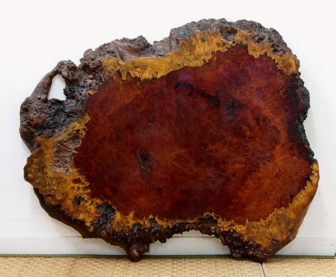 厚さ4.5cm 唐木 花梨 瘤木 輪切り 無垢 一枚板 玉杢 葡萄杢 花台