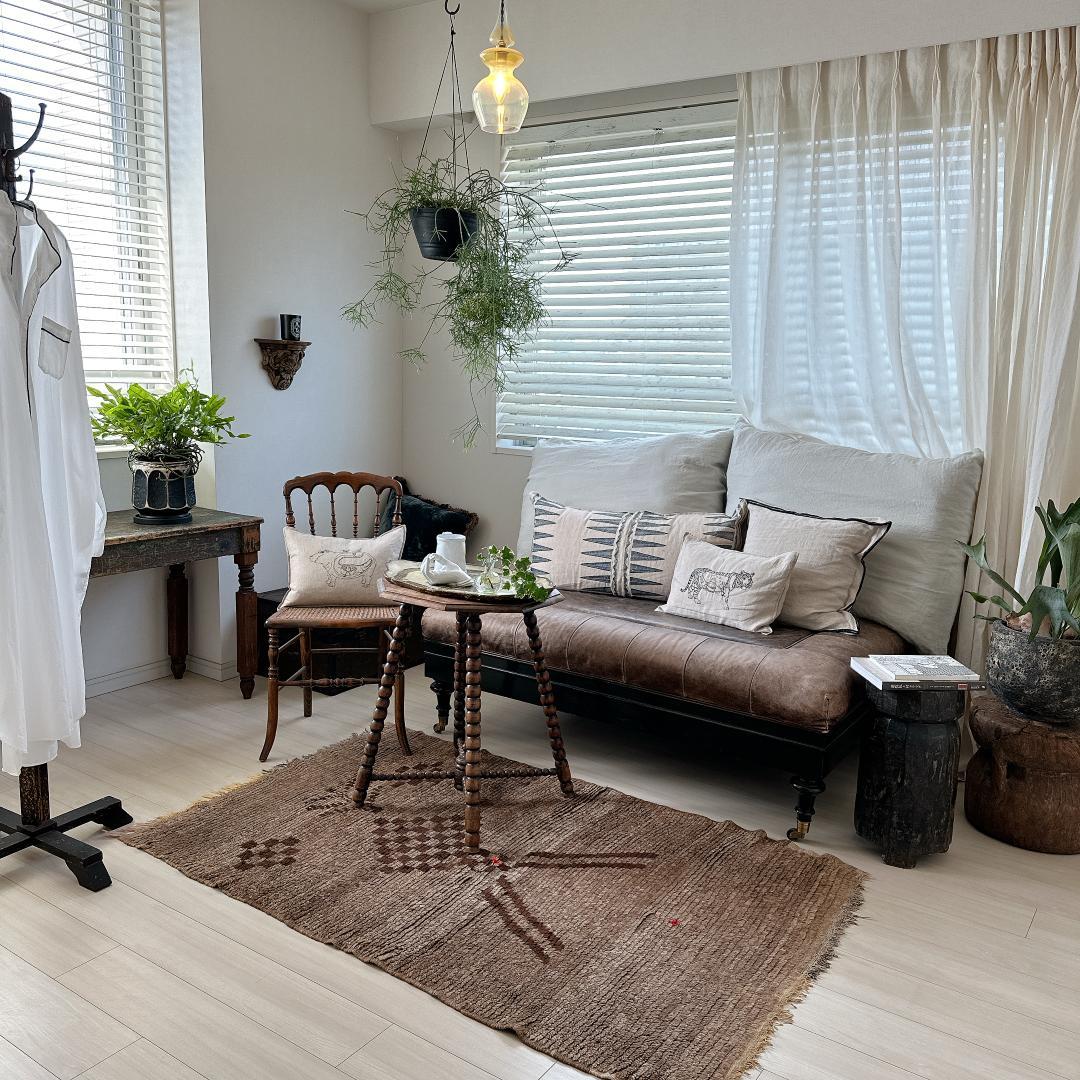 モロッコ製ヴィンテージラグ132 レア ブラウン グレージュ ベージュ ブジャド